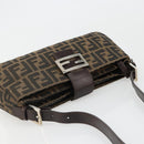 FENDI Zucca Canvas Mamma Baguette Shoulder Bag Black Brown Auth 186900SAM-6