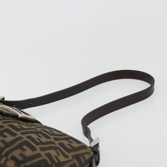 FENDI Zucca Canvas Mamma Baguette Shoulder Bag Black Brown Auth 186900SAM
