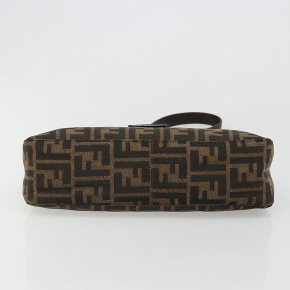 FENDI Zucca Canvas Mamma Baguette Shoulder Bag Black Brown Auth 186900SAM