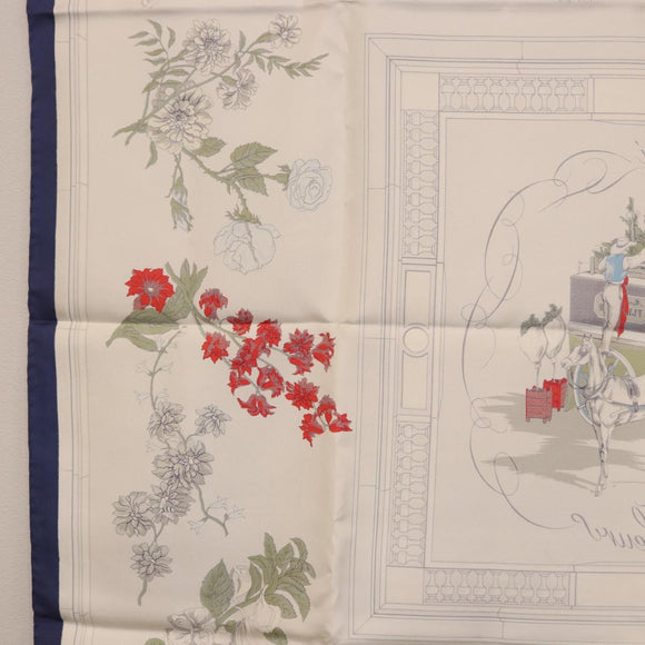 HERMES Carre 90 Scarf ""Quai aux Fleurs"" Silk Blue White Auth 186912M