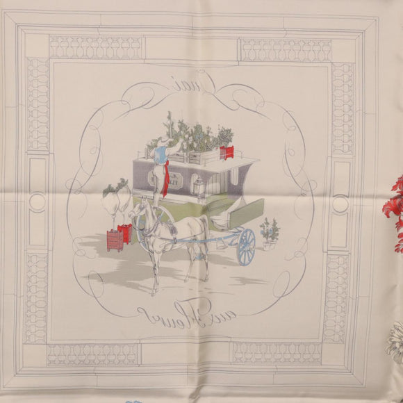 HERMES Carre 90 Scarf ""Quai aux Fleurs"" Silk Blue White Auth 186912M