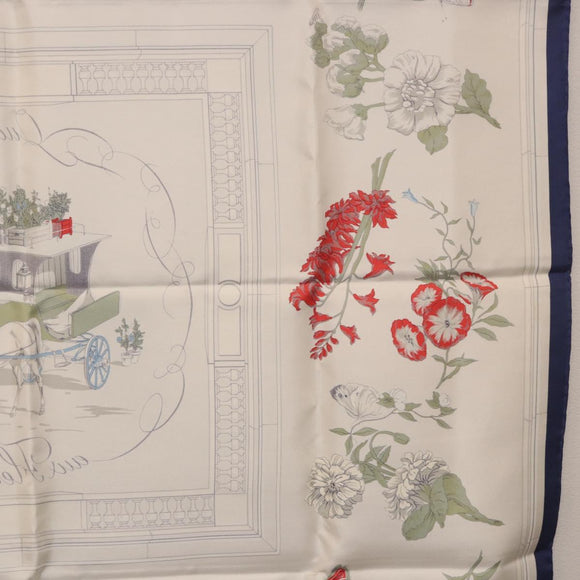 HERMES Carre 90 Scarf ""Quai aux Fleurs"" Silk Blue White Auth 186912M