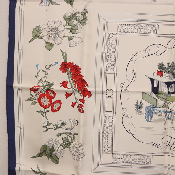 HERMES Carre 90 Scarf ""Quai aux Fleurs"" Silk Blue White Auth 186912M