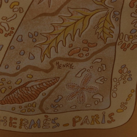 HERMES Carre 90 Scarf ""Chemins de Garrigue"" Silk Beige Yellow Auth 186915M
