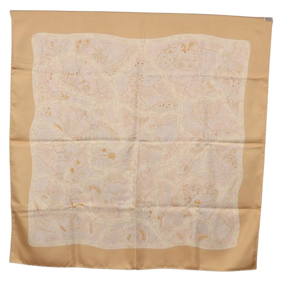 HERMES Carre 90 Scarf ""Chemins de Garrigue"" Silk Beige Yellow Auth 186915M