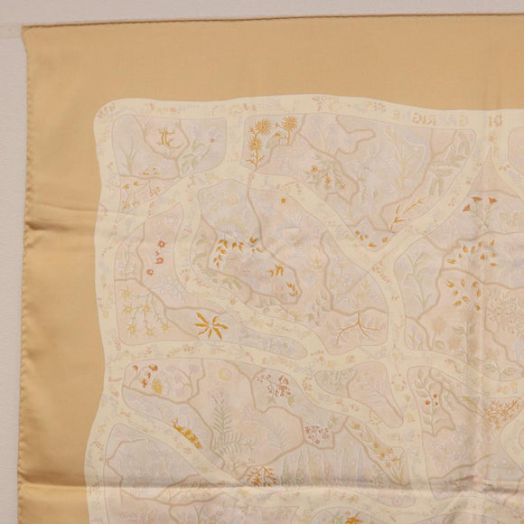 HERMES Carre 90 Scarf ""Chemins de Garrigue"" Silk Beige Yellow Auth 186915M