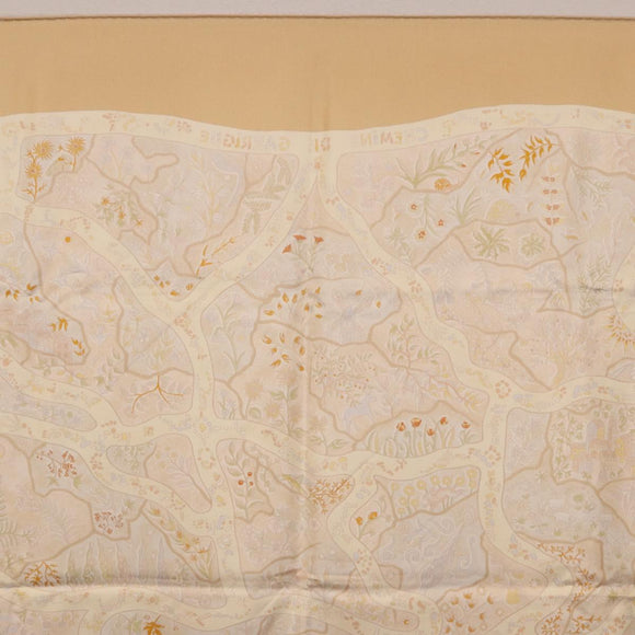 HERMES Carre 90 Scarf ""Chemins de Garrigue"" Silk Beige Yellow Auth 186915M