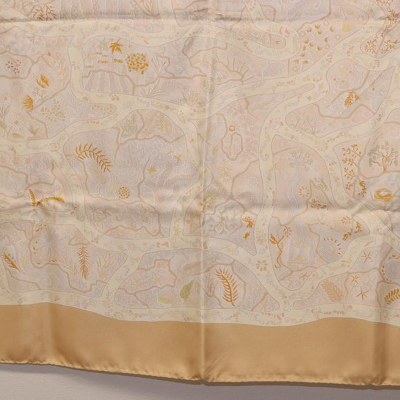 HERMES Carre 90 Scarf ""Chemins de Garrigue"" Silk Beige Yellow Auth 186915M