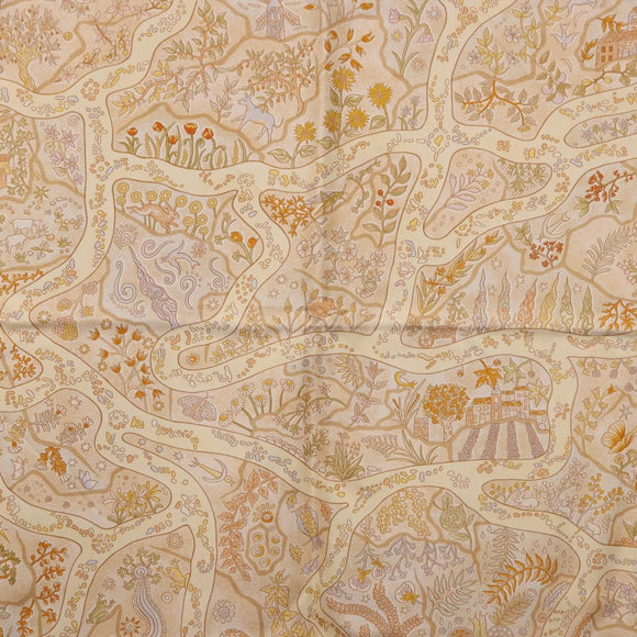 HERMES Carre 90 Scarf ""Chemins de Garrigue"" Silk Beige Yellow Auth 186915M