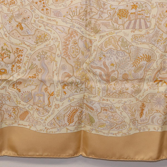 HERMES Carre 90 Scarf ""Chemins de Garrigue"" Silk Beige Yellow Auth 186915M