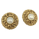 CHANEL Earring Metal Gold White CC Auth 186928-1