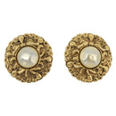 CHANEL Earring Metal Gold White CC Auth 186928-2