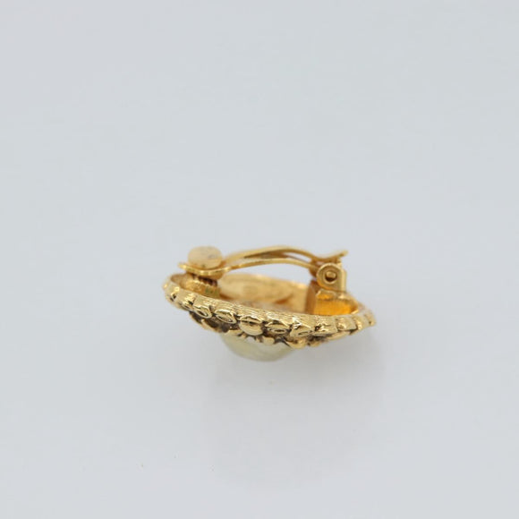 CHANEL Earring Metal Gold White CC Auth 186928
