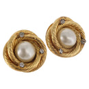 CHANEL Pearl Earring Metal Gold White CC Auth 186929-1