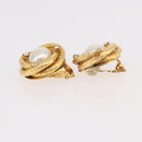 CHANEL Pearl Earring Metal Gold White CC Auth 186929-10