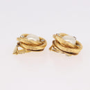 CHANEL Pearl Earring Metal Gold White CC Auth 186929-11