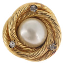 CHANEL Pearl Earring Metal Gold White CC Auth 186929-6