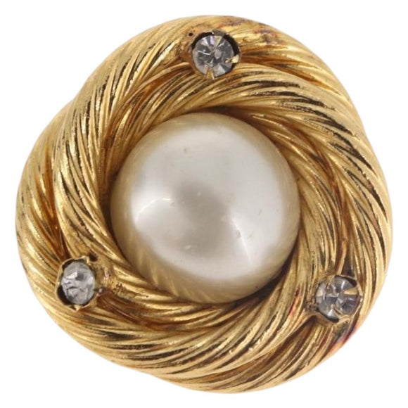 CHANEL Pearl Earring Metal Gold White CC Auth 186929