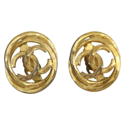CHANEL COCO Mark Earring Metal Gold CC Auth 186930
