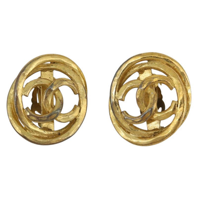 CHANEL COCO Mark Earring Metal Gold CC Auth 186930 - 0