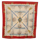 HERMES Carre 90 Scarf Silk Beige Red Auth 186939-1