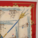 HERMES Carre 90 Scarf Silk Beige Red Auth 186939-4