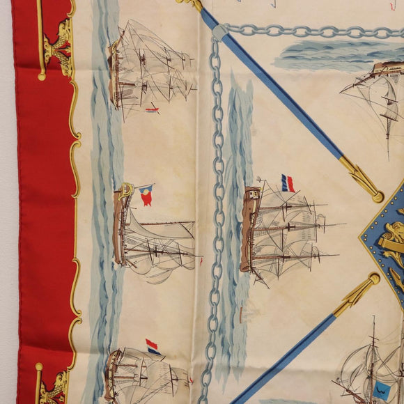 HERMES Carre 90 Scarf Silk Beige Red Auth 186939