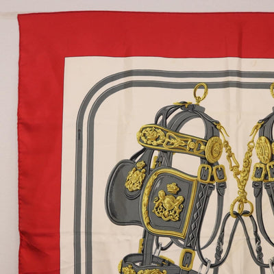 HERMES Carre 90 Scarf Silk Beige Red Auth 186940 - 0
