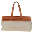 HERMES Her Bag Tote Bag Canvas Beige Brown Auth 186943V-2