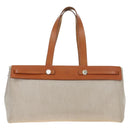 HERMES Her Bag Tote Bag Canvas Beige Brown Auth 186943V-3