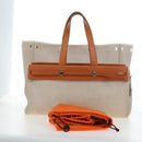 HERMES Her Bag Tote Bag Canvas Beige Brown Auth 186943V-36