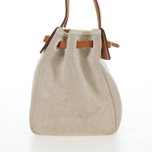 HERMES Her Bag Tote Bag Canvas Beige Brown Auth 186943V