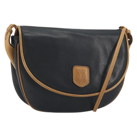 CELINE Shoulder Bag Leather Black Gold Auth 186955