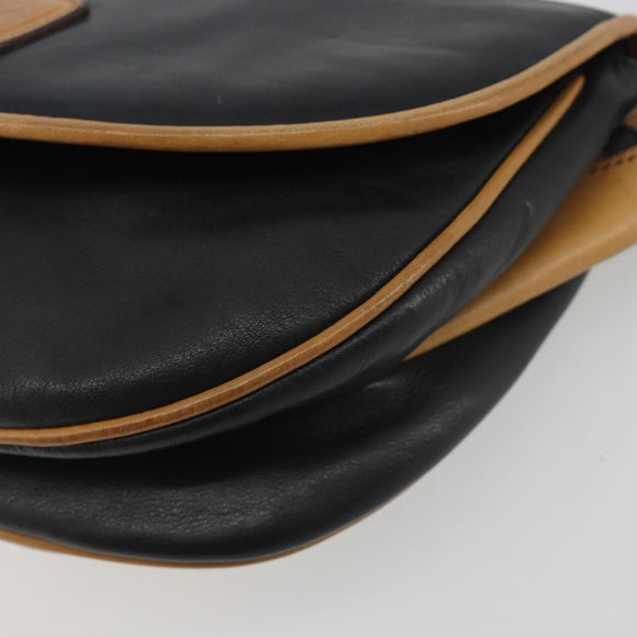 CELINE Shoulder Bag Leather Black Gold Auth 186955