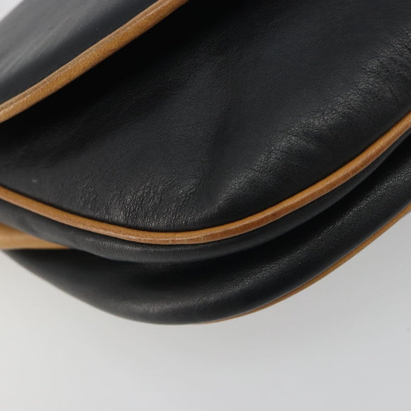 CELINE Shoulder Bag Leather Black Gold Auth 186955