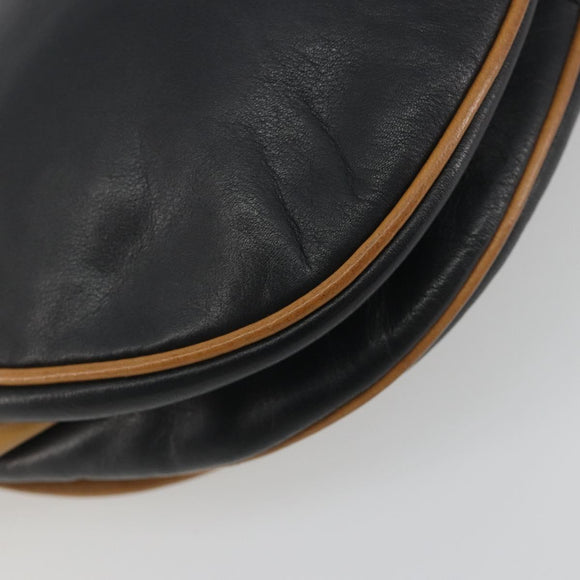 CELINE Shoulder Bag Leather Black Gold Auth 186955