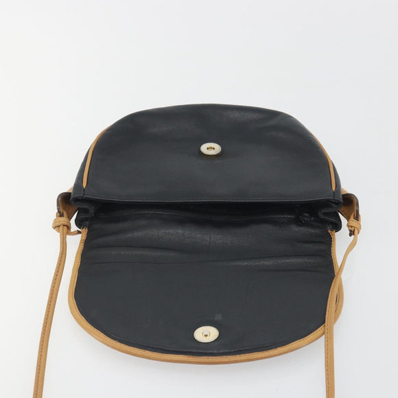 CELINE Shoulder Bag Leather Black Gold Auth 186955