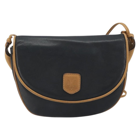 CELINE Shoulder Bag Leather Black Gold Auth 186955