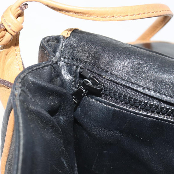 CELINE Shoulder Bag Leather Black Gold Auth 186955