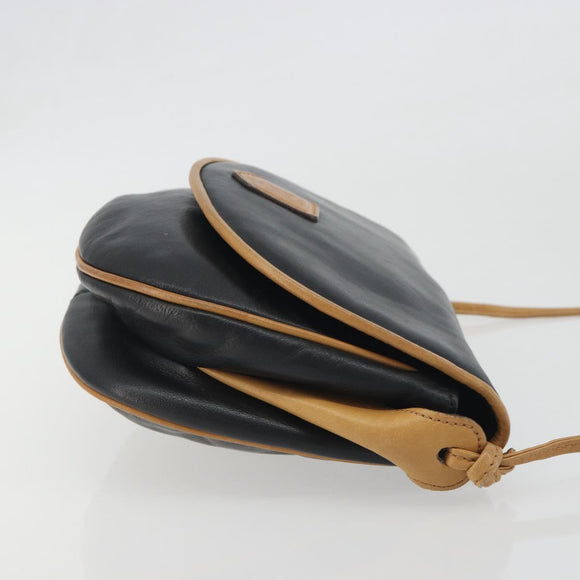 CELINE Shoulder Bag Leather Black Gold Auth 186955