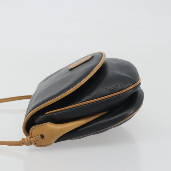 CELINE Shoulder Bag Leather Black Gold Auth 186955