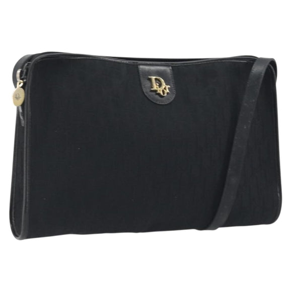 Christian Dior Trotter Canvas Shoulder Bag Black Gold Auth 186956