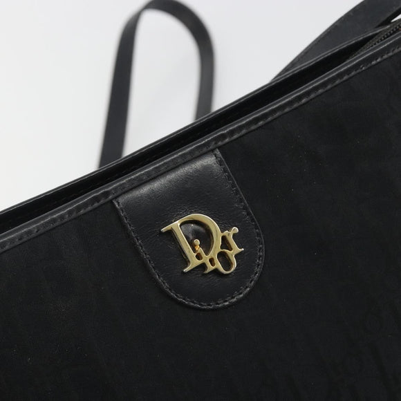 Christian Dior Trotter Canvas Shoulder Bag Black Gold Auth 186956