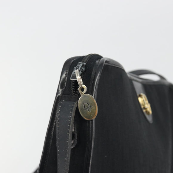 Christian Dior Trotter Canvas Shoulder Bag Black Gold Auth 186956