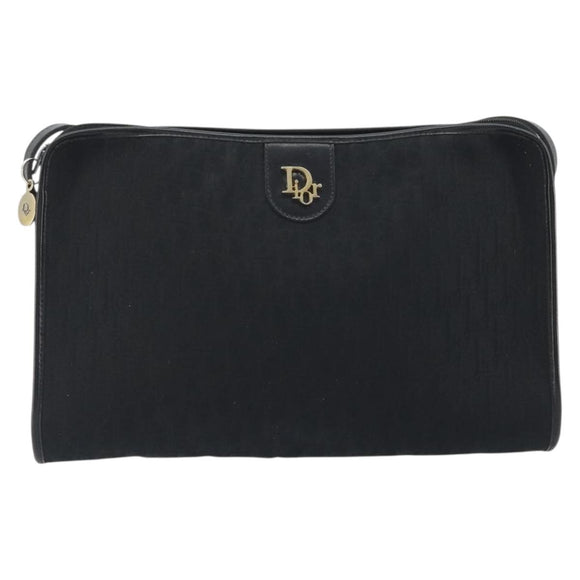 Christian Dior Trotter Canvas Shoulder Bag Black Gold Auth 186956