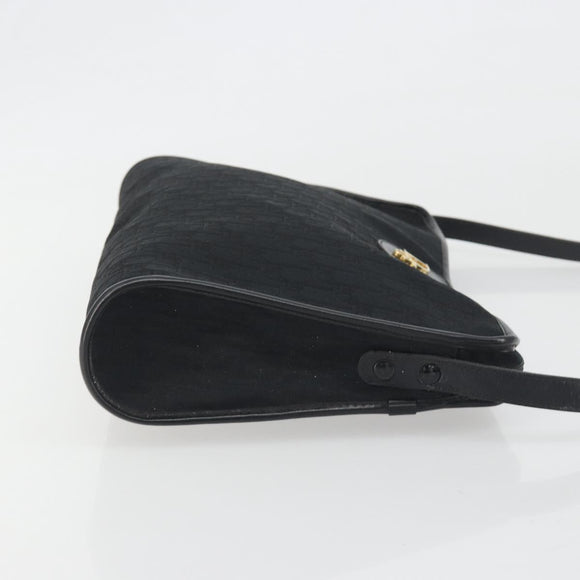 Christian Dior Trotter Canvas Shoulder Bag Black Gold Auth 186956