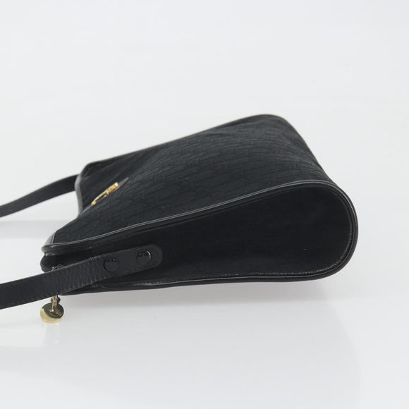Christian Dior Trotter Canvas Shoulder Bag Black Gold Auth 186956