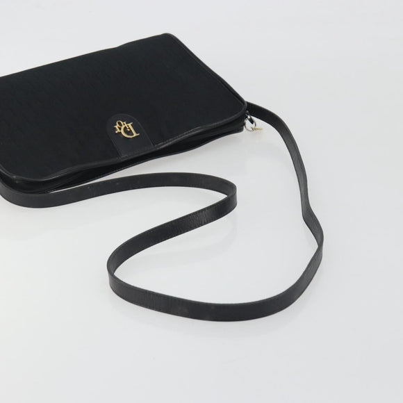 Christian Dior Trotter Canvas Shoulder Bag Black Gold Auth 186956
