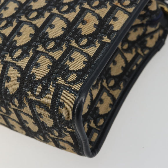 Christian Dior Trotter Canvas Shoulder Bag Navy Gold Auth 186959A