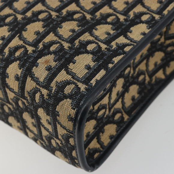 Christian Dior Trotter Canvas Shoulder Bag Navy Gold Auth 186959A